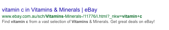 Vitamin C in search results page - ebay result