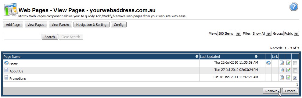 removing an existing page
